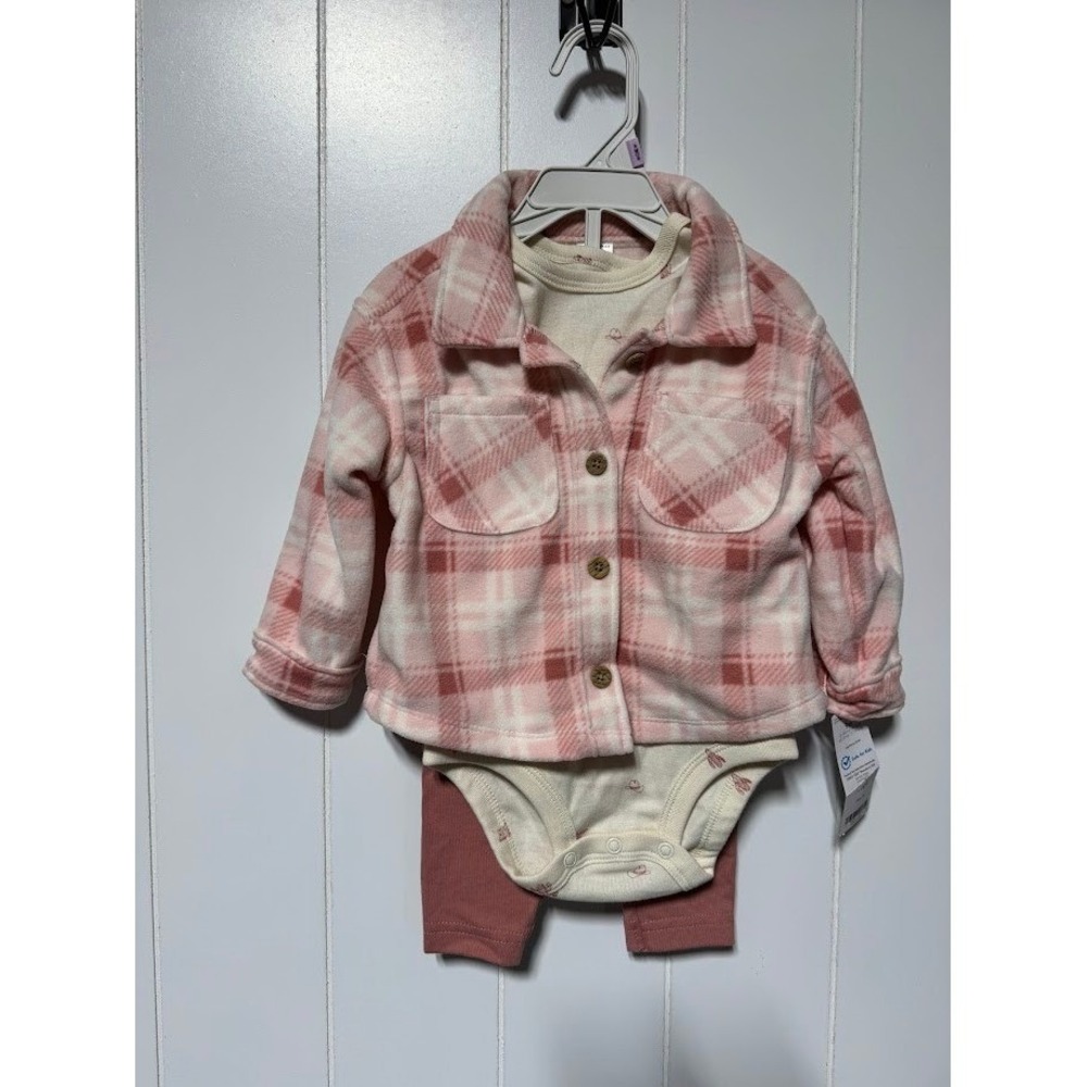 Carters Baby Girl 9m‎ 3 Piece Outfit Plaid Shirt Bodysuit Leggings Western